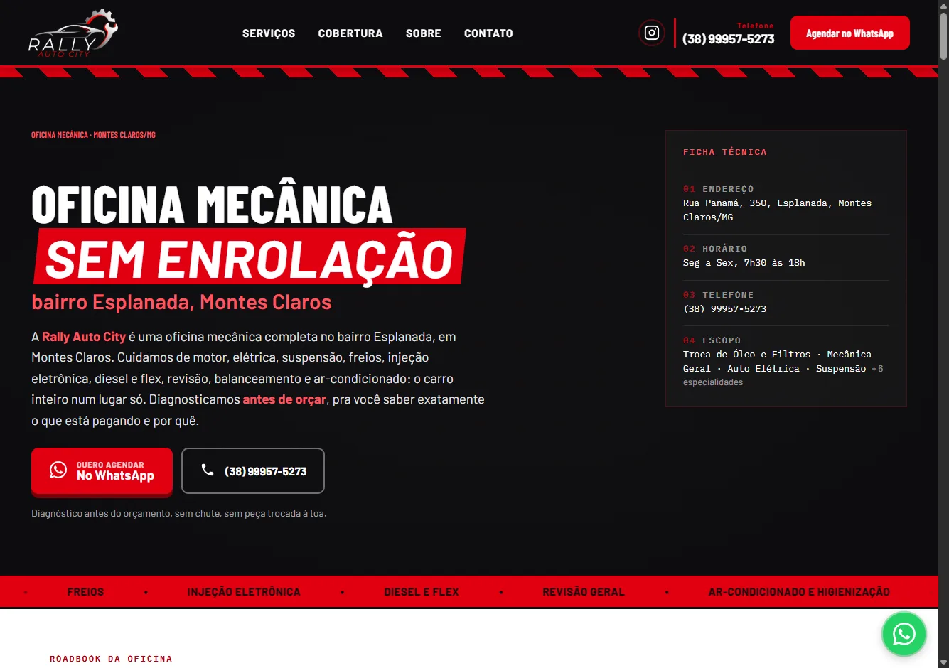 Site de Rally Auto City, oficina mecânica